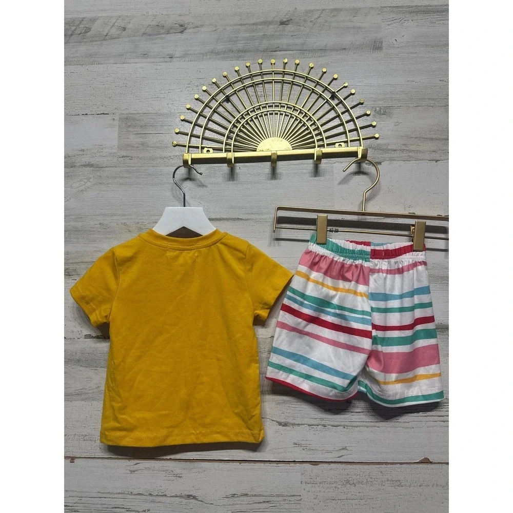 Marie Nicole Clothing Short Set Fits 6-12m Yellow Striped Pocket EUC